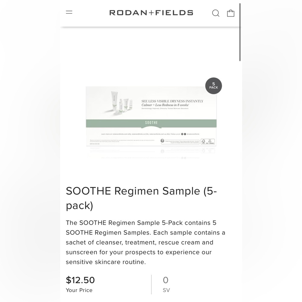 RODAN AND FIELDS SOOTHE Sample Pack.